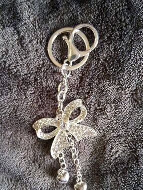 Pastels Silver Crystal Bow Keychain Card Holder Charm